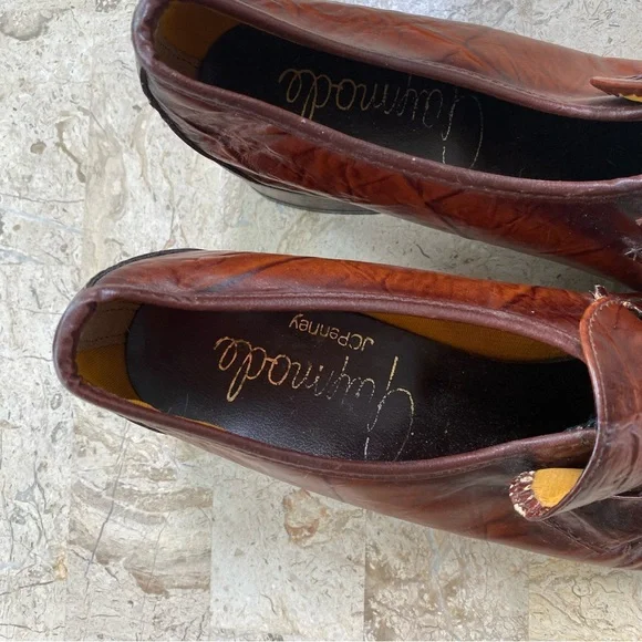 Vintage Brown Leather Slip On Penny Loafers Block Heel Size 8.5 M/W - Picture 11 of 12